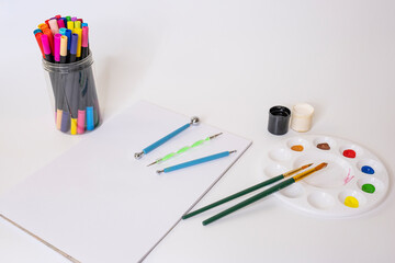 Brushes, artistic palette, dots tools and markers