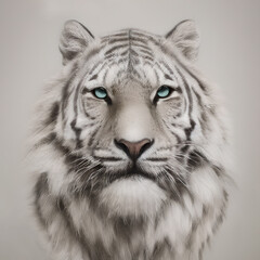 Digital painting of white tiger on beige background.