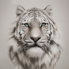 Fototapeta premium Digital painting of white tiger on beige background.