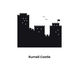 Naklejka premium Istanbul Turkey concept. Silhouette of the Rumeli Castle. Vector illustration isolated on a white background. 