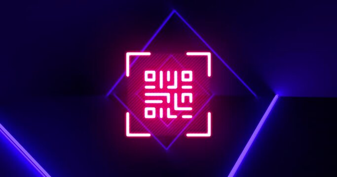 Animation of flickering qr code over neon lights