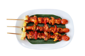 Top view of Grilled Chicken and vegetables isolated on white background.