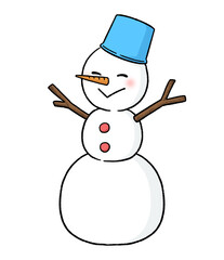 バケツをかぶる三段重ねの雪だるま