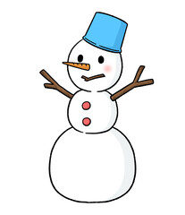 バケツをかぶる三段重ねの雪だるま