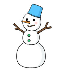 バケツをかぶる三段重ねの雪だるま