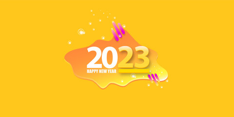 2023 Happy new year creative design horizontal background, greeting card and banner with text. Vector 2023 new year numbers isolated on orange horizontal background.