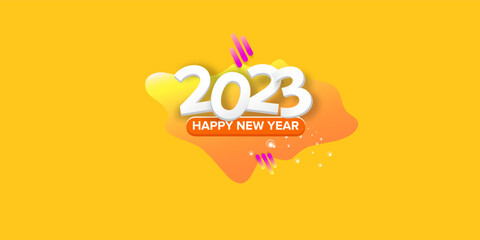 2023 Happy new year creative design horizontal background, greeting card and banner with text. Vector 2023 new year numbers isolated on orange horizontal background.