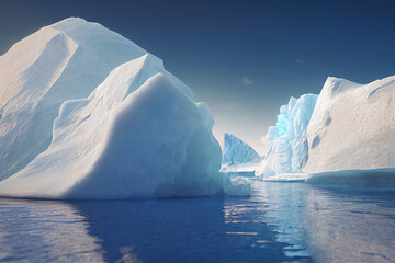 Fototapeta na wymiar The early morning melting of an iceberg in the Arctic Ocean is concept of global warming and climate change. 3D illustration and digital painting.