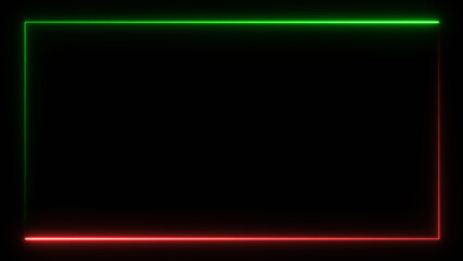 Neon light red and green color rectangular abstract background, 3D render