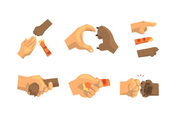 Cat or Animal Paw and Human Hand Gesturing Handshaking and Pointing Finger Vector Set © topvectors