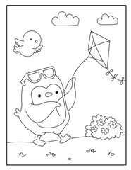 Cute penguin coloring page for kids