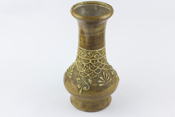closeup antique vase isolated at white background
