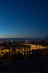 Fototapeta na wymiar a wintery evening sunset in Turin Italy 