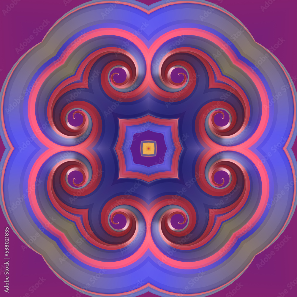 Poster Digital illustration of twisted shapes with iridescent stripes. Creative background. 3d rendering