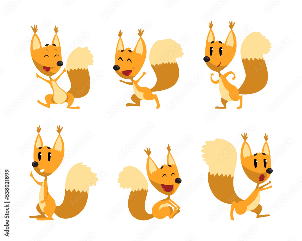 Wall mural Cute Squirrel Character with Bushy Tail and Friendly Snout Engaged in Different Activity Vector Set