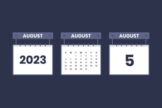 5 August 2023 calendar icon for schedule, appointment, important date concept
