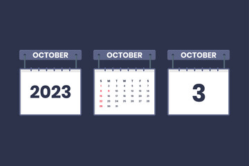 3 October 2023 calendar icon for schedule, appointment, important date concept