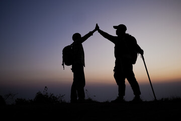 Silhouette of Teamwork helping hand trust help