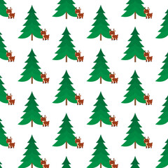 tree and deer seamless pattern with christmas holiday.vector illustration