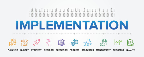 Implementation concept vector icons set infographic background. Ways To Measure Project Success.