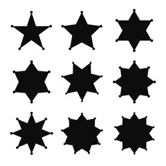 Vector set of sheriff's stars black badges. From five point to ten point stars icon collection