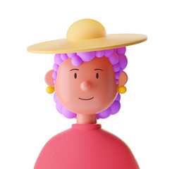 Old sweet woman cute iconic character isolated  transparent. 3D Rendering