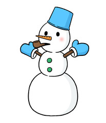 バケツをかぶり、パイプタバコをくわえる三段重ねの雪だるま