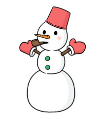 バケツをかぶり、パイプタバコをくわえる三段重ねの雪だるま