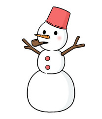 バケツをかぶり、パイプタバコをくわえる三段重ねの雪だるま