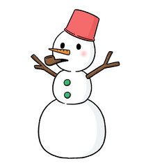 バケツをかぶり、パイプタバコをくわえる三段重ねの雪だるま