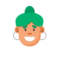 Green hair flat style girl face. Minimalism, digital illustration