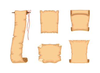 Old Paper Scroll and Parchment or Blank Ancient Papyrus or Antique Manuscript Vector Set