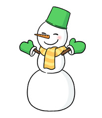 手袋とバケツをかぶる三段重ねの雪だるま
