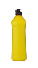Yellow bottle of cleaning product isolated on white