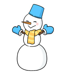 手袋とバケツをかぶる三段重ねの雪だるま