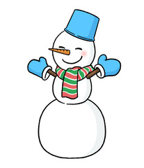 手袋とバケツをかぶる三段重ねの雪だるま