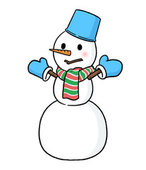 手袋とバケツをかぶる三段重ねの雪だるま