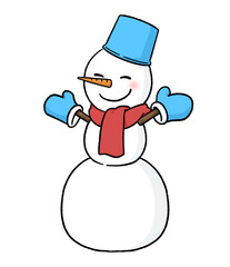手袋とバケツをかぶる三段重ねの雪だるま