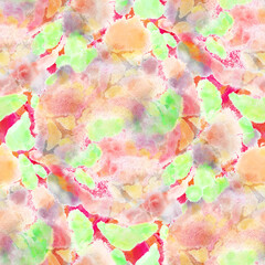 Naklejka na ściany i meble Watercolor abstract seamless pattern. Creative texture with bright abstract hand drawn elements. Abstract colorful print. 