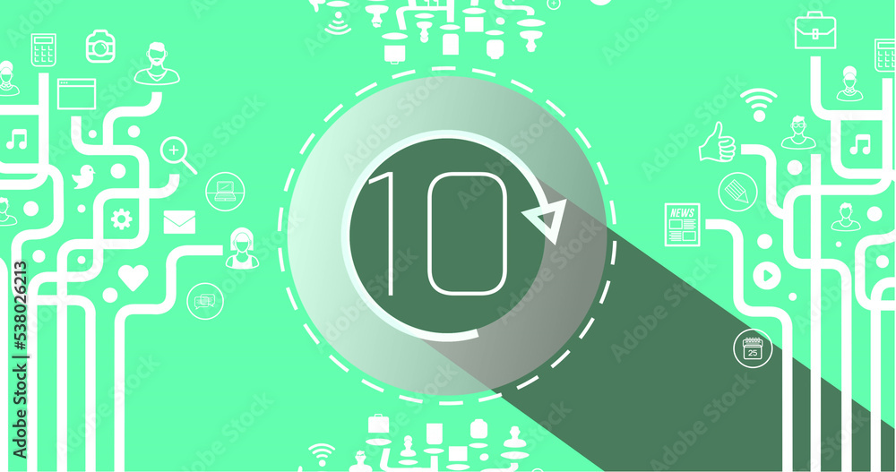 Poster Illustration of 10 number in circle with loading arrow and application icons with lines