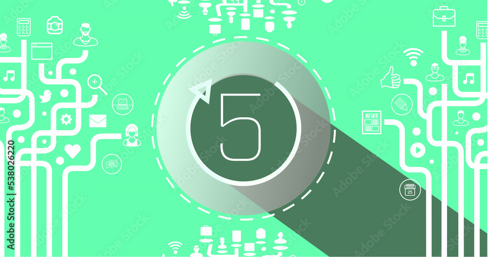 Poster Illustration of 5 number in circle with loading arrow and application icons with lines