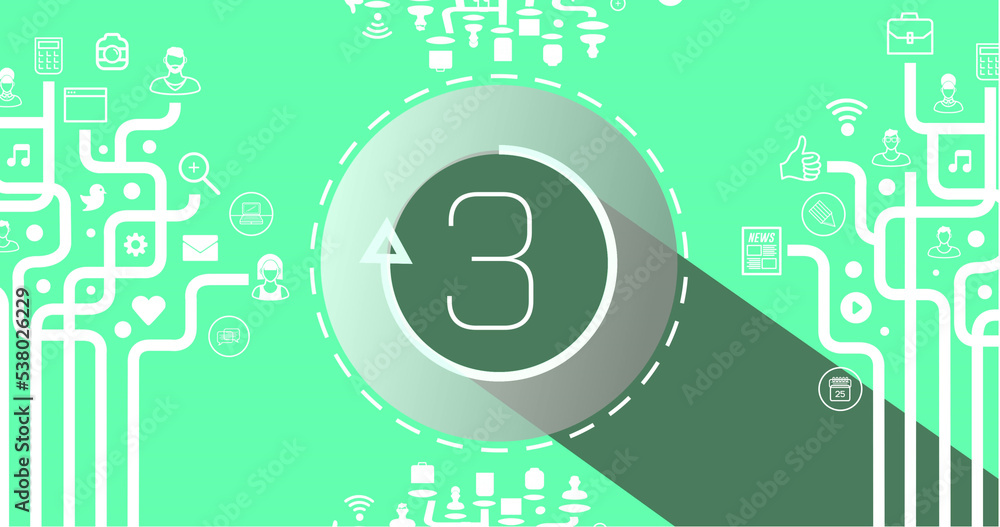 Poster Illustration of 3 number in circle with loading arrow and application icons with lines