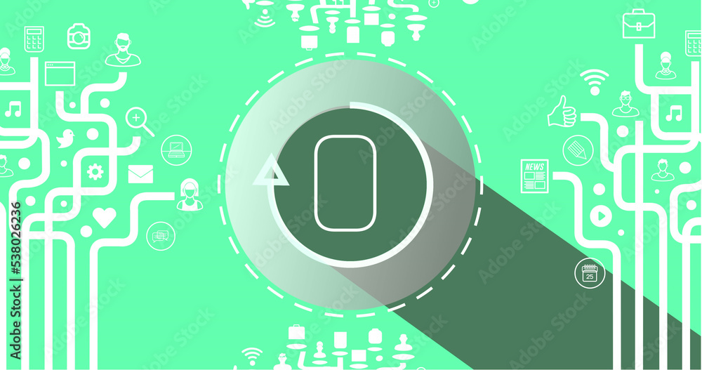 Poster Illustration of 0 number in circle with loading arrow and application icons with lines