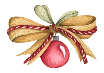 Christmas bow. Watercolor illustration.