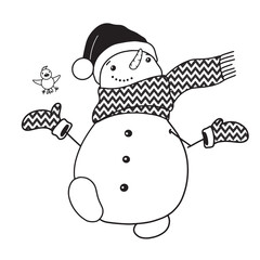 cute snowman with little bird vector illustration good for card and print holiday design