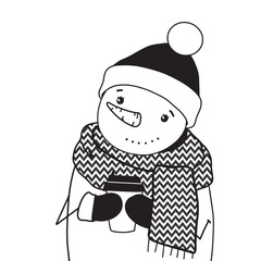 cute snowman portrait with cup of hot drink vector illustration good for card and print holiday design