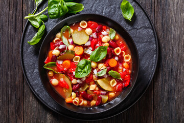 italian minestrone with beans, zucchini and pasta