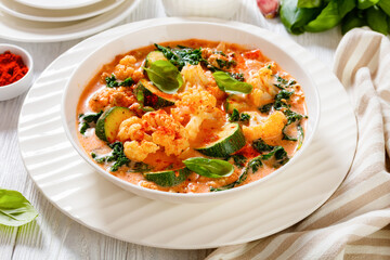 Creamy Tomato Soup with ground Chicken and veggies