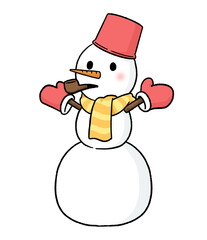 手袋とバケツをかぶる三段重ねの雪だるま