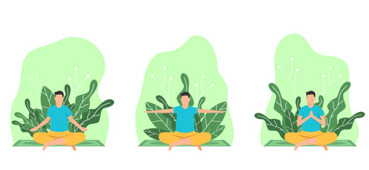 Yoga meditation flat bundle design illustration